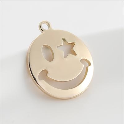 China High Quality Real 14k Gold Color Plated Jewelry Findings Trendy Style New Now Quality Smile Face Charm Pendants For Jewelry Necklace Making for sale