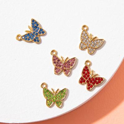 China 2022 Best Women Jewelry Fashion Beautiful Color Butterfly Charm Shiny Pendant Pave Zircon For Bracelet Necklace Jewelry Making for sale