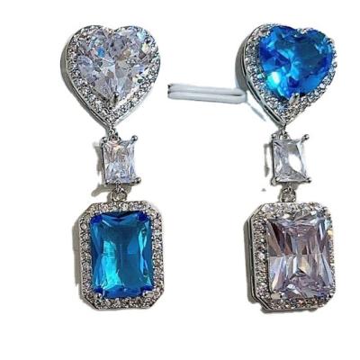 China Vintage High Asymmetrical Emmas Love and Square Cubic Zirconia Earring for sale