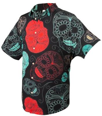 China 3D Printing Skulls Anti-pilling Hawaiian Short Sleeve Summer Men's Casual Button Down Shirt for sale