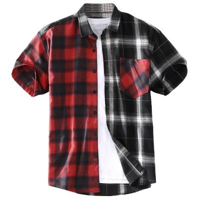 China Anti-pilling Mens Plaid Pocket Front Short Sleeve Button Down Regular Fit Shirts for sale