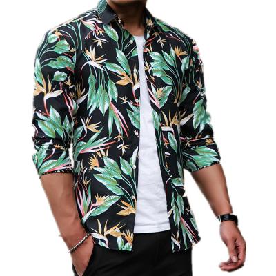 China Men's Casual Breathable Customization Polo Collar Long Sleeves Beach Use Hawaiian Shirt for sale