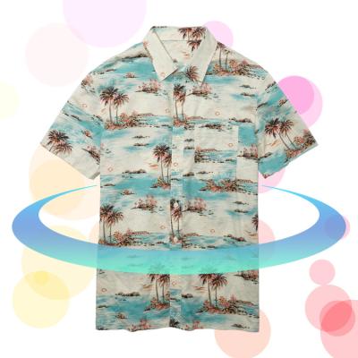 China Anti-pilling lightweight cotton canvas blend short sleeve chest pocket all over Hawaiian tropical print style men's shirts casual customization for sale