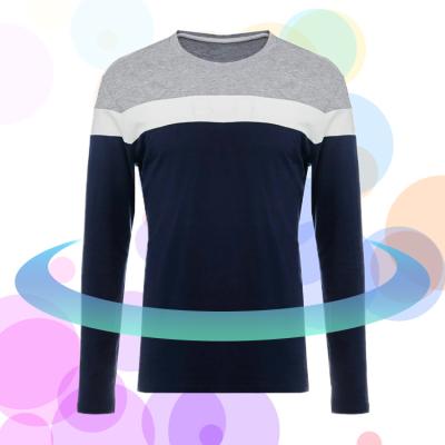 China Cotton Anti-Pilling Mens Long Sleeve Round Neck Top And Bottom Color Blocking T-Shirt for sale