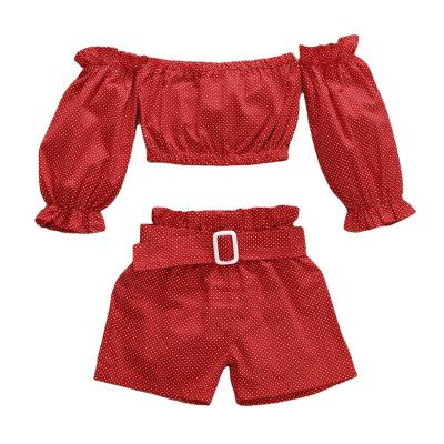 China Girls Casual Clothes Sets Kids Summer Long Sleeve Off Shoulder Crop Top Shorts 2PCS Outfits Kids Clothing for sale