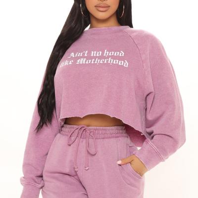 China QUICK DRY Female Is No Hood Like Motherhood Crew Neck Sweatshirt Lady Long Dolman Sleeve Crop Top Women Casual Fashion for sale