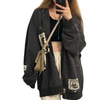 China Women Street Graffiti Print Breathable Zipper Tops Hoodie Sweatshirts Hoodies Kawaii Y2k Blouse Coats Autumn Jackets for sale