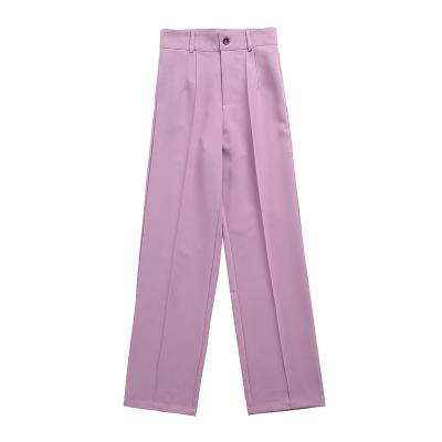 China Fashion Women Office Wear Chic Straight Vintage Pants Anti-pilling High Waist Zipper Fly Female Trousers Mujer for sale