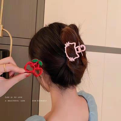 China Cute Alloy Rose Hair Claws Cat Shaped Hair Accessories Sweet Cherry Heart Shaped Hair Clip Hair Accessories For Women for sale