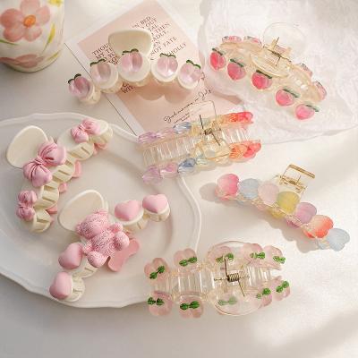 China Korean Sweet Hair Accessories Peach Hair Claw Summer Acrylic Soft Hair Clips Hairpin Crab Ponytail Clip Fashion Hair Accessories for sale