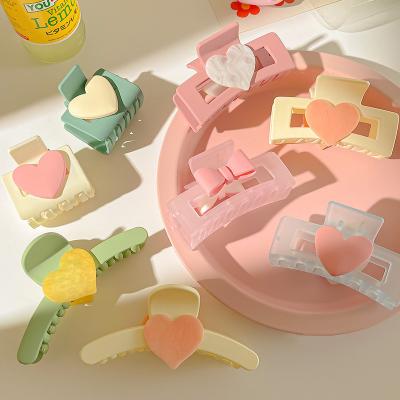 China Korean Candy Color Heart Cartoon Hairpin Women Acrylic Back Hair Accessories 2022 Main Hair Clips Crab Claw Clips Girls Hairpins for sale