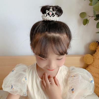 China Cute New Arrival Pearl Tiaras Girls Hair Accessories Crown Crystal Elastic Headband Small Tiaras Accessories for sale