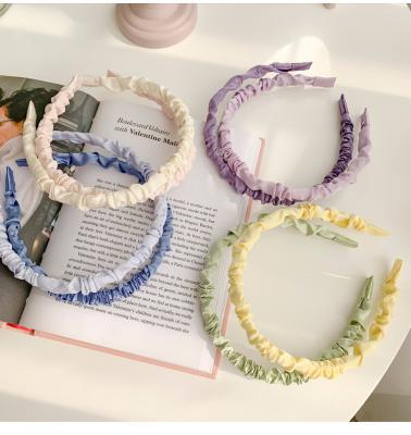 China Luxury simple korean silk hair bands makeup new pleated headband accessories headbands for women for sale