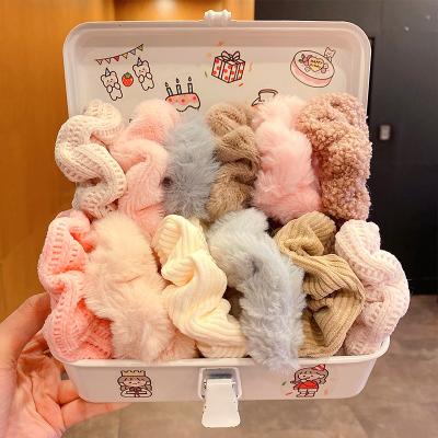 China Soft Plush Fur Hair Accessories Faux Velvet Elastic Hair Bands Silk Hair Rope For Women Scrunchies For Girls Hair Accessories for sale