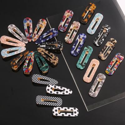 China New Wholesale Korean Leopard Hair Accessories Geometry Acetate Hairpins Marble Acrylic Hair CLIP SET Accessories For Women for sale