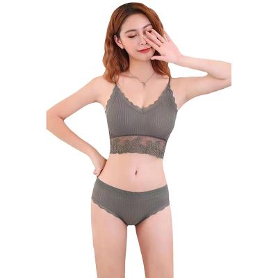 China QUICK DRY New Gathered Backless Bra Set Rib Crop Top Women Back Vest Lace Cross Free Breathable Seamless Underwear for sale