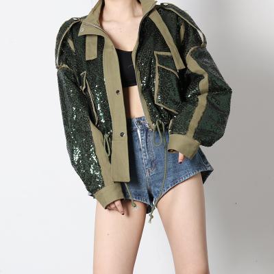 China New Fashion QUICK DRY Streetwear Shinny Waterproof Cropped Jacket Sequin Coat Women Bomber Jackets Baseball Jacket for sale