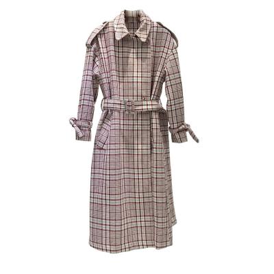 China Autumn Plaid Coat Buttons Sash Anti-Wrinkle Long Coats Women's Long Belt Tweed Jacket 2021 Female Grid Cloth for sale