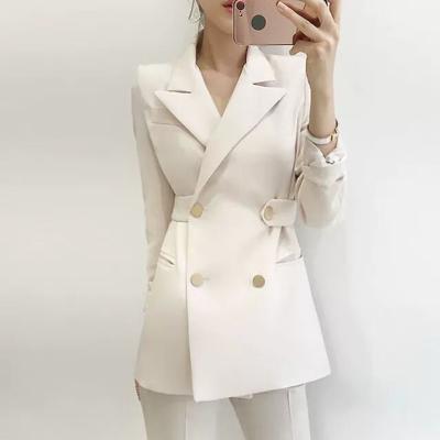 China Autumn Business Suit Office Lady Anti-pilling Two Piece Set Workwear Elegant Slim Double Breasted Blazers for sale