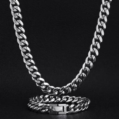 China Wholesale Custom Cuban Link Mens Miami Hip Hop Non-fading Restriction Miami Hip Hop Stainless Steel 14k 18k Gold Plated Cuban Link Chain Necklace for sale