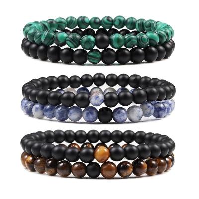 China FASHIONABLE Bracelet Set Couples Distance Natural White Black Lava Stone Tiger Eye Beaded Yoga Bracelets For Women Men Elastic Rope Jewelry for sale