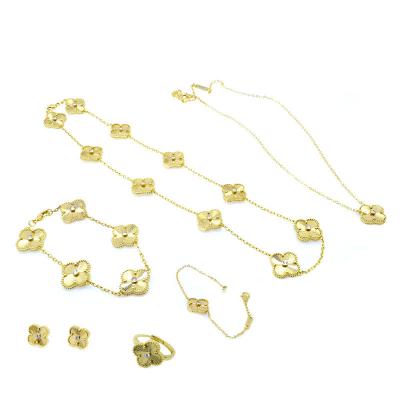 China Popular 18k Gold Jewelry Four Leaf Clover Fashion Jewelry Set Ring Fashion Accessories Romantic Bracelet Earring Necklace for sale