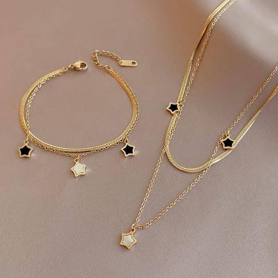 China Trendy Simple Personality 14K Gold Fashion Shell Star Ladies Stainless Steel Five-pointed Necklace and Bracelet Jewelry Set for sale