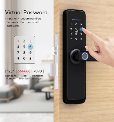 China Aluminum Alloy Wifi Mobile Phone Tuya Fingerprint Door Lock Black By Password Fingerprint IC/NFC Card Backup Mechanical Key for sale