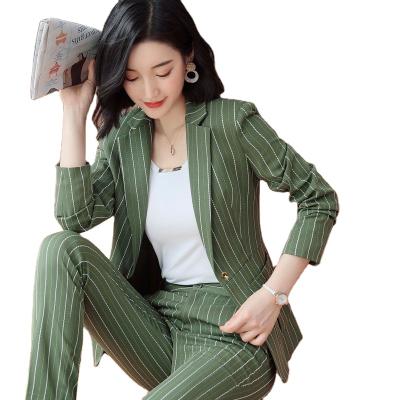 China Newest Fashion Breathable Pant Suits 2 Piece Set For Lady Striped Women Blazer Jacket Pants Office Suit Suit for sale