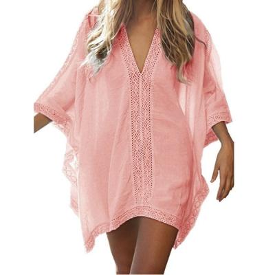 China Wholesale New Fashion Women's V Neck Patchwork Beach Patchwork Bikini Beachwear Big Chiffon Blouse Breathable Beach Blou for sale