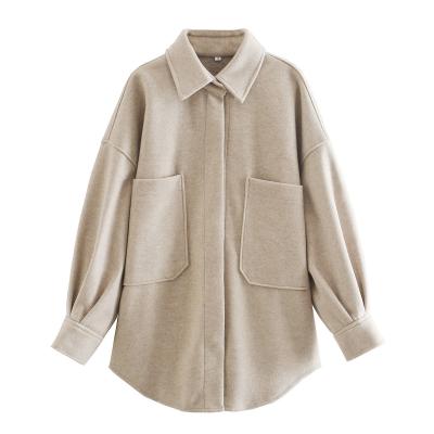 China Large Pocket Casual Lapel Color Shirt Fashion Women's Simple Coat Autumn Winter Woolen Loose Pure American European Viable Coat for sale