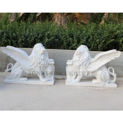 China Traditional Stone Lion With Wings Statue Flying Lion Statue Factory Price Marble Sculpture for sale