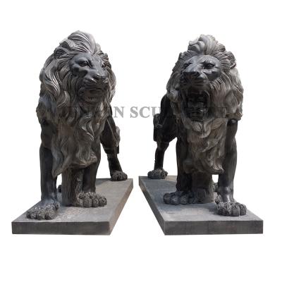 China Traditional Life Size Black Marble Stone Lion Statue Factory Price Sculpture for sale