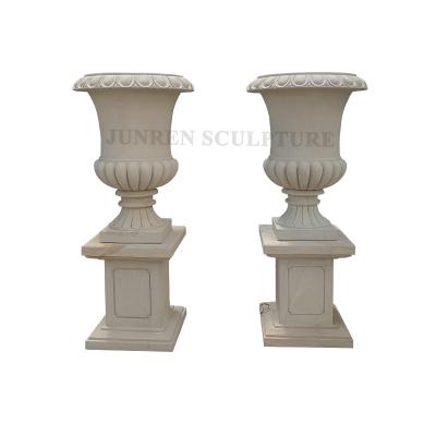 China Simple and classic high quality Europe style beige sandstone pot flower planter in stock for garden for sale