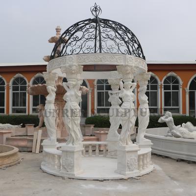 China Factory Price European Marble Stone Lady Statue Pavilion Marble Stone Gazebo for sale