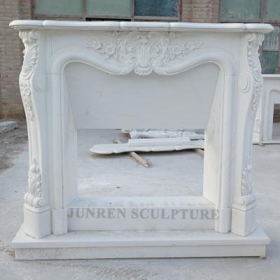 China Factory price European white marble stone french style fireplace mantel with flowers for decoration for sale