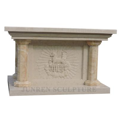 China Factory Price Traditional Church Hand Carved Beige Marble Altar Table For Sale for sale