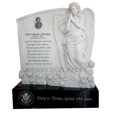 China Factory Price EUROPEAN Hand Carved Angle Marble Headstone for sale