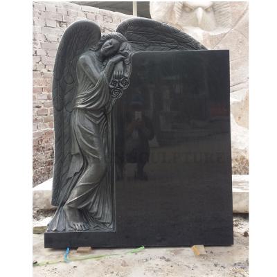 China Factory Price EUROPEAN Hand Carved Angel Statue With Flowers Memorial Tombstone Marble Sitting Headstone for sale