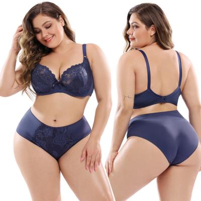 China Plus Size Bra Seamless Brief Sets Women's Breathable Underwear Set Two Piece Big Cup Bralette Thin Sexy Women Lingerie Lace for sale