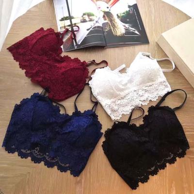 China 2021 Antibacterial New Style Bra For Girls Fashion Design Women Lingerie Strap Floral Bra Camisole Cute Bralette Lace Bra For Girl for sale