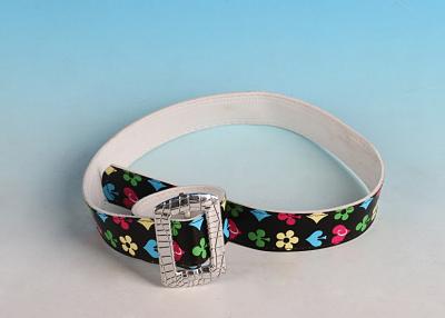 China High quality Female Fashion Gold color buckle Playing card colours print Promotion PU Belt for sale