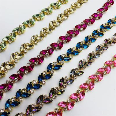 China Resin Crystal Motif Flatback Strass Sew on Rhinestone Band Ribbon Applique Trim for Wedding Dress and DIY for sale