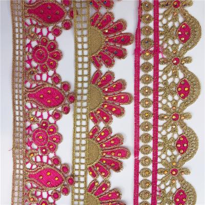 China Sustainable Custom Rhinestone Embroidered French Lace Trim Fabric African Nigeria Lace Trim for sale