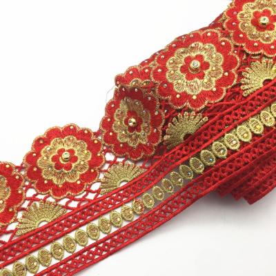 China Viable and Gold Embroidery Garment Silver Leather Ethnic Colorful Accessories Lace for sale