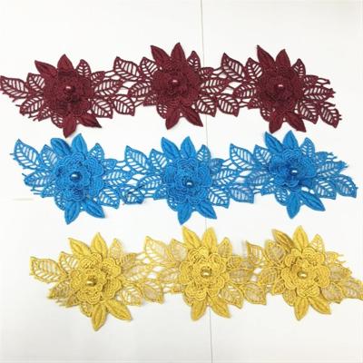 China Ywleiao Sustainable New African Lace Trim Beaded Bridal 3d Flower For Garment for sale