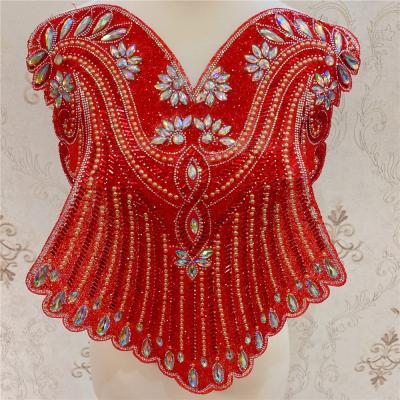 China Fashion Wedding Rhinestone Necklace With Beaded Appliques Neckline For Clothing DIY Decoration LK4124 for sale