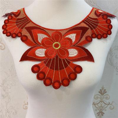 China New viable wholesale neck lace up embroidered neck lace trimming, embroidered collar lace applique for sale