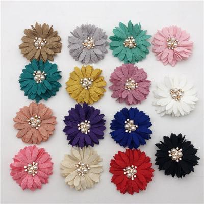 China Handmade flower apparel MESH Hot Sale Decorative Artificial fabric flower applique beaded girl from pathesFor for sale