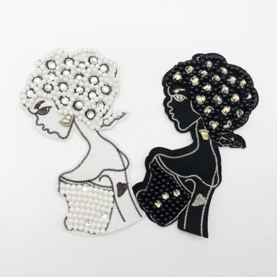 China Large Viable Girl Beaded Applique Diy Craft Patches For Clothing for sale